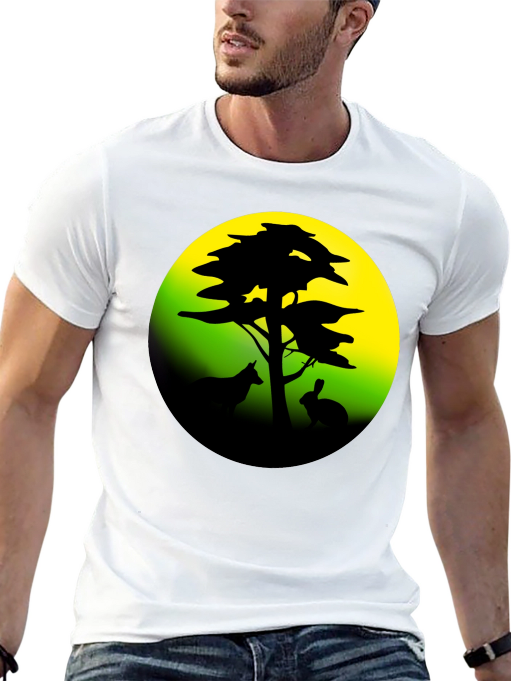 Silhouette Tree & Animals Black T-Shirt