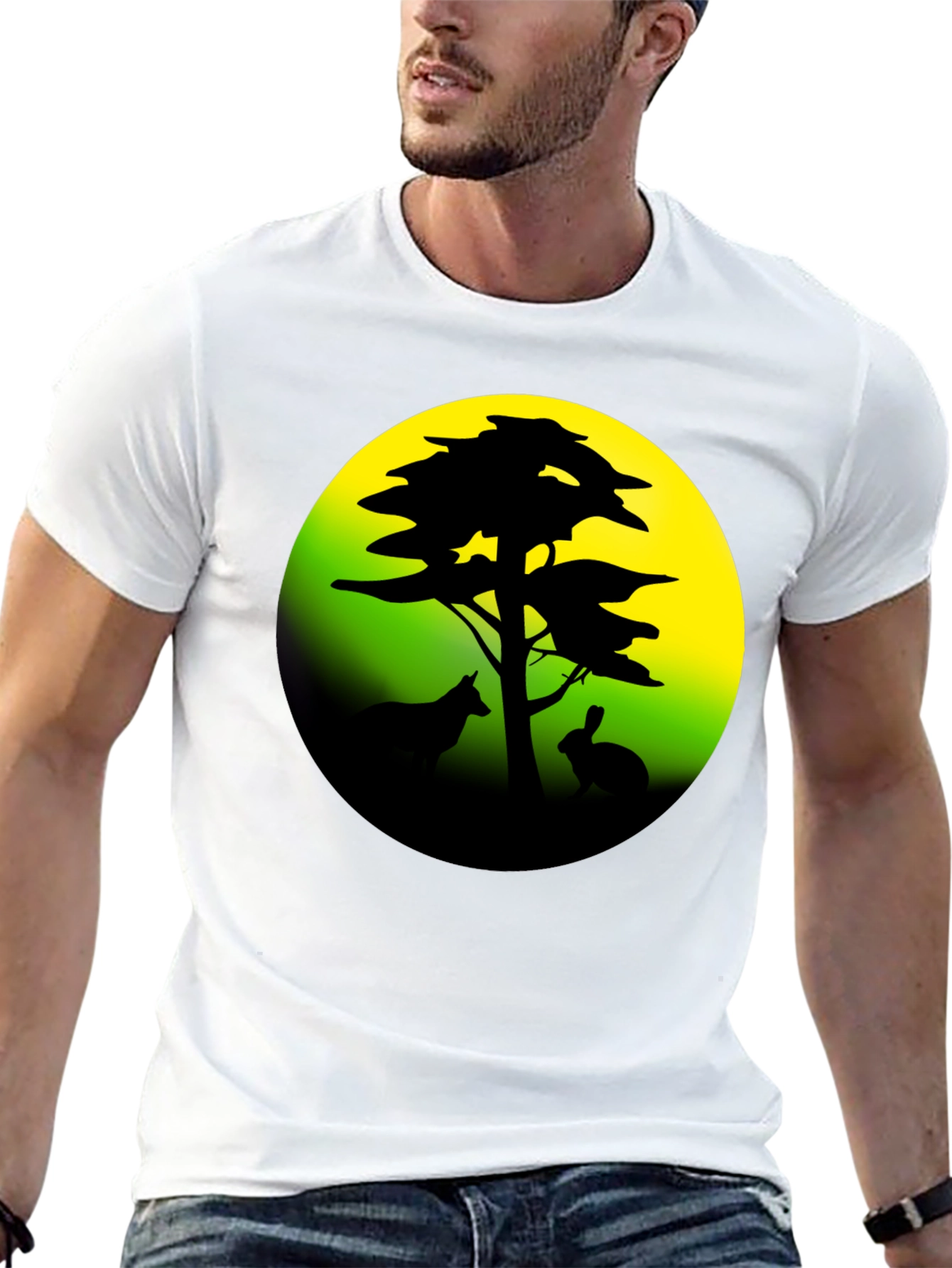Silhouette Tree & Animals Black T-Shirt