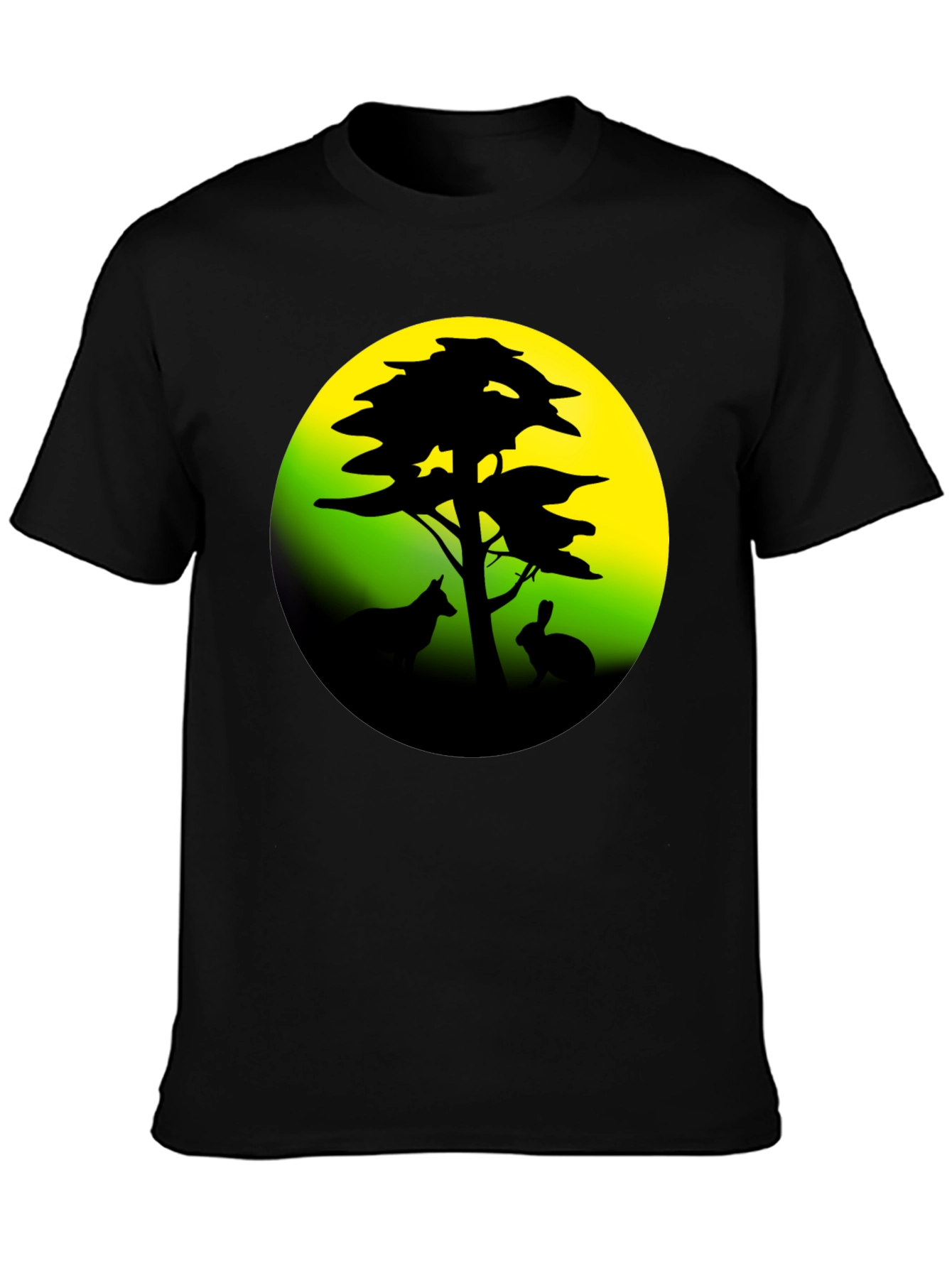 Silhouette Tree & Animals Black T-Shirt