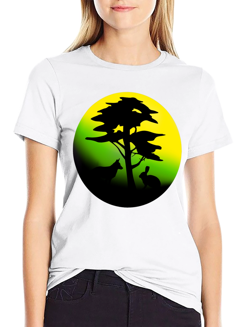 Silhouette Tree & Animals Black T-Shirt