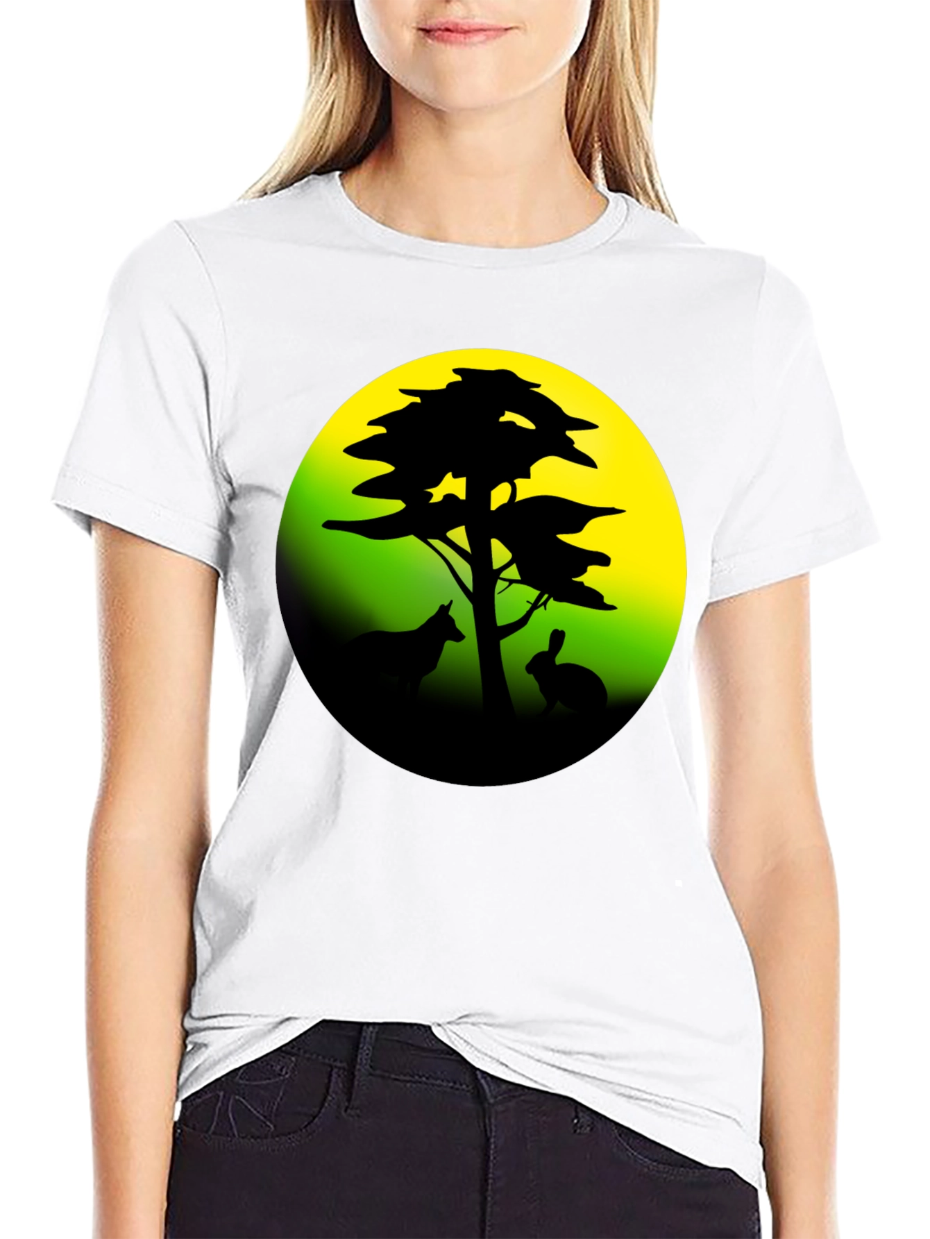 Silhouette Tree & Animals Black T-Shirt