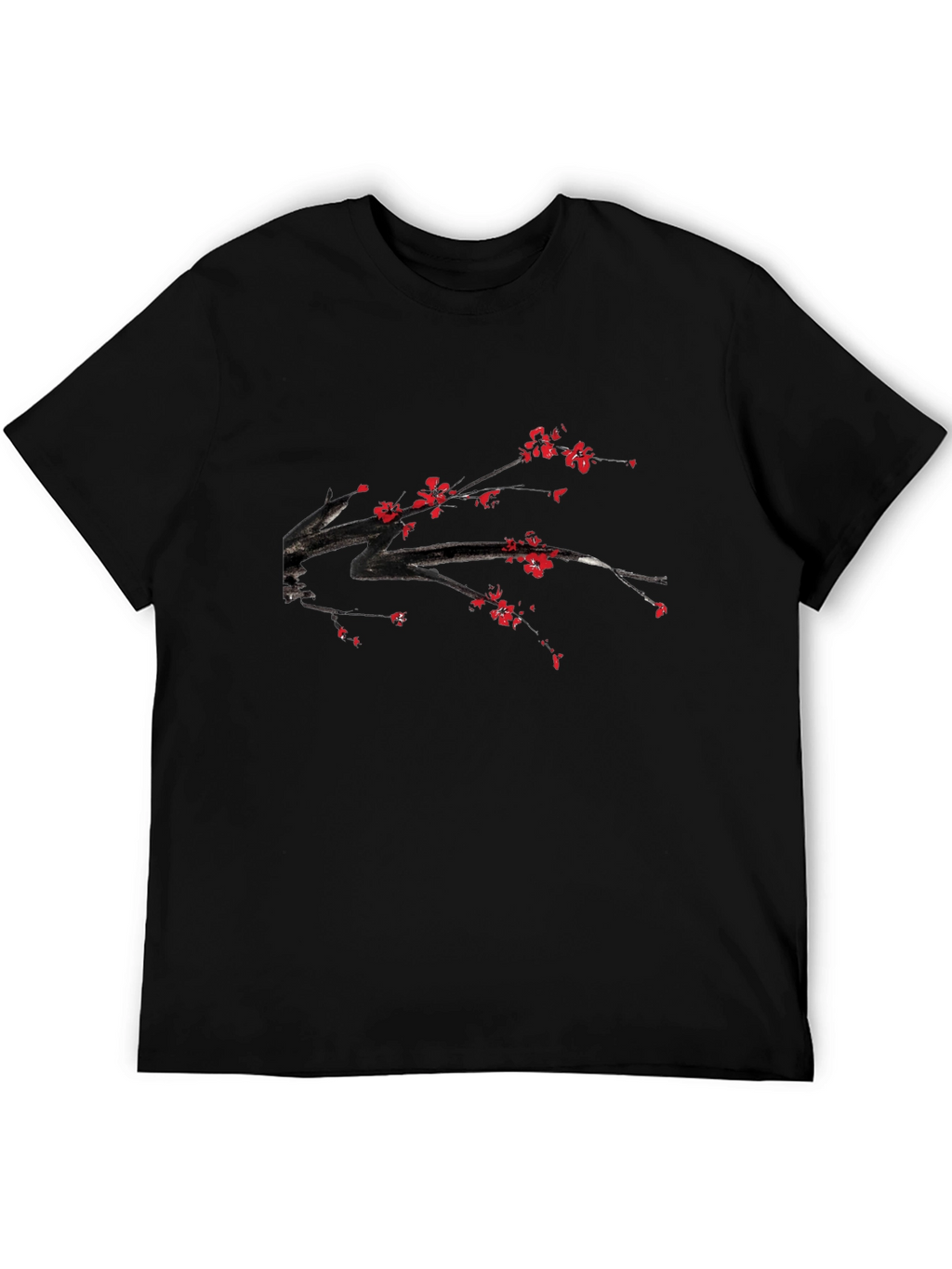 Black T-Shirt with Floral Branch Print