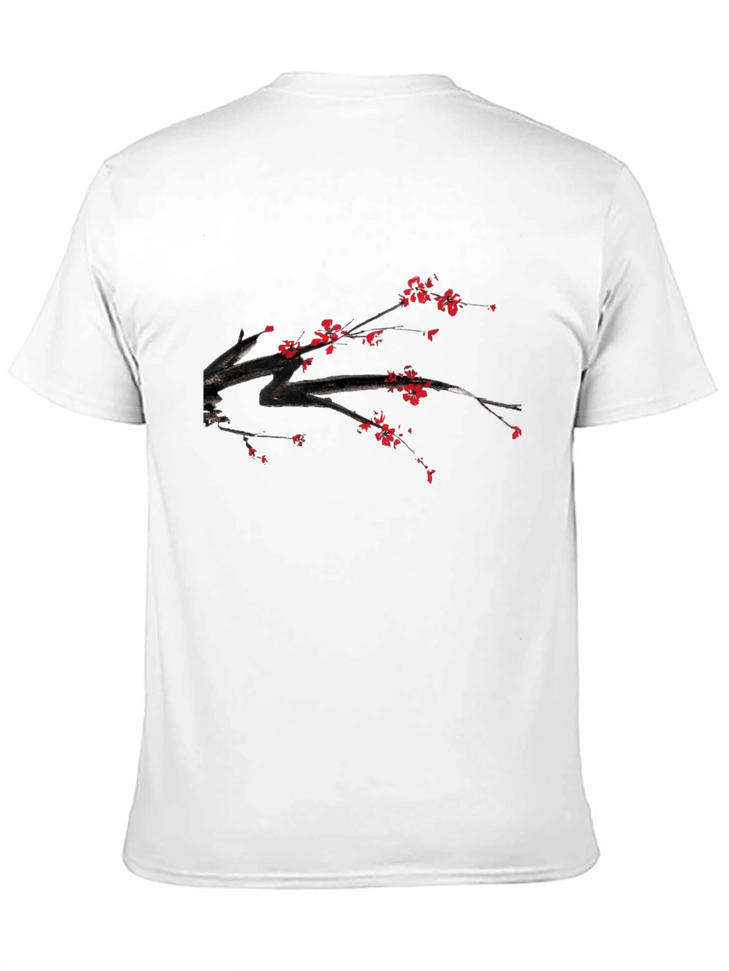 Black T-Shirt with Floral Branch Print