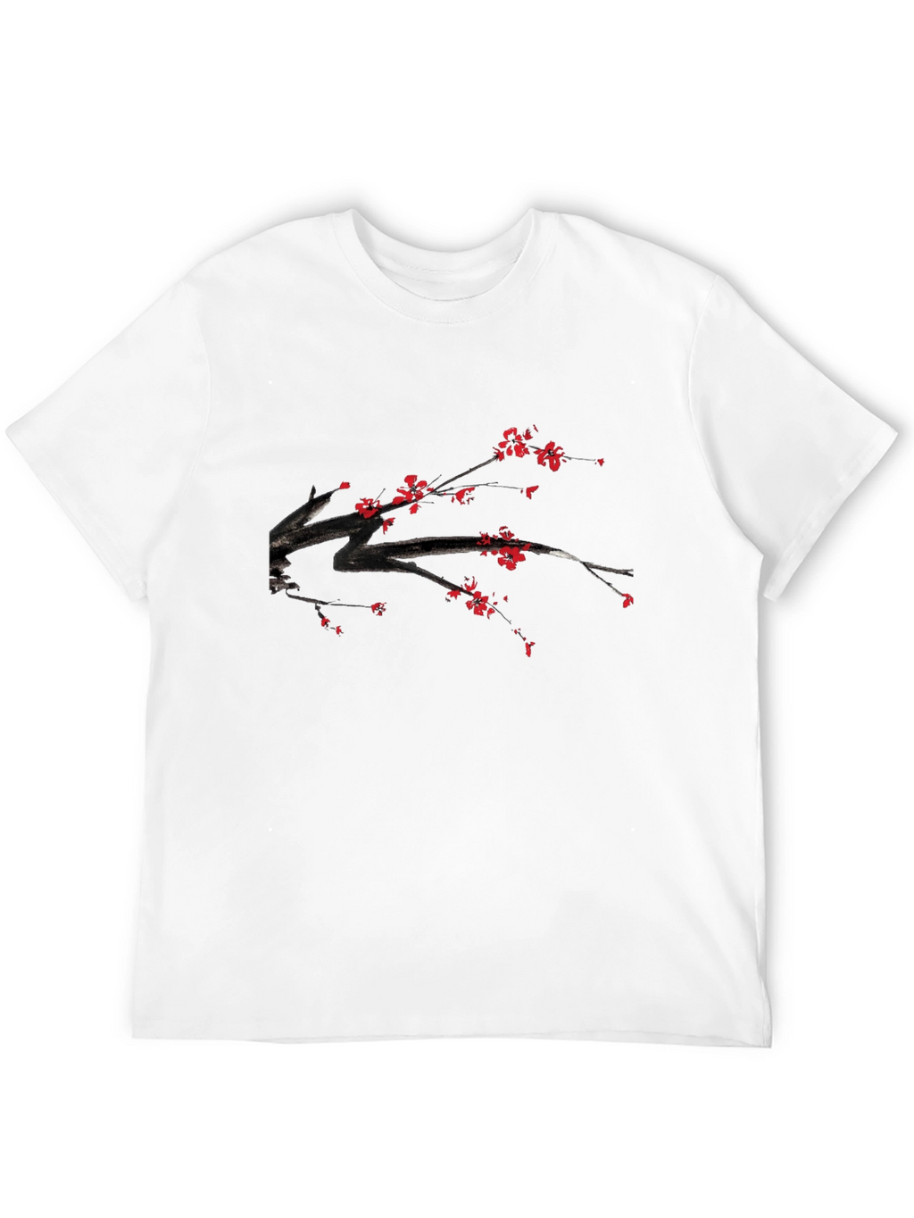 Black T-Shirt with Floral Branch Print