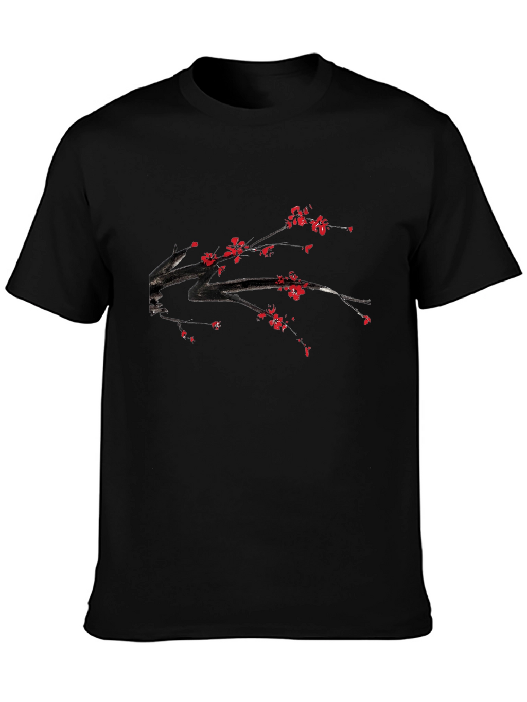 Black T-Shirt with Floral Branch Print