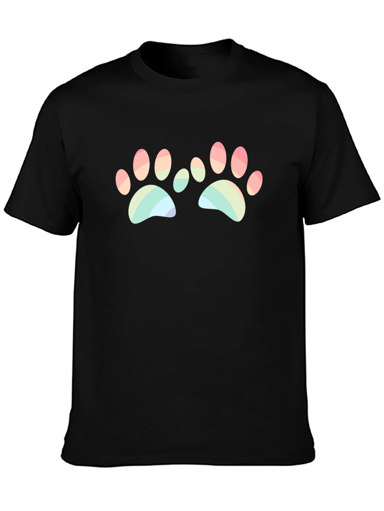 Rainbow Paw Print Graphic Black T-Shirt