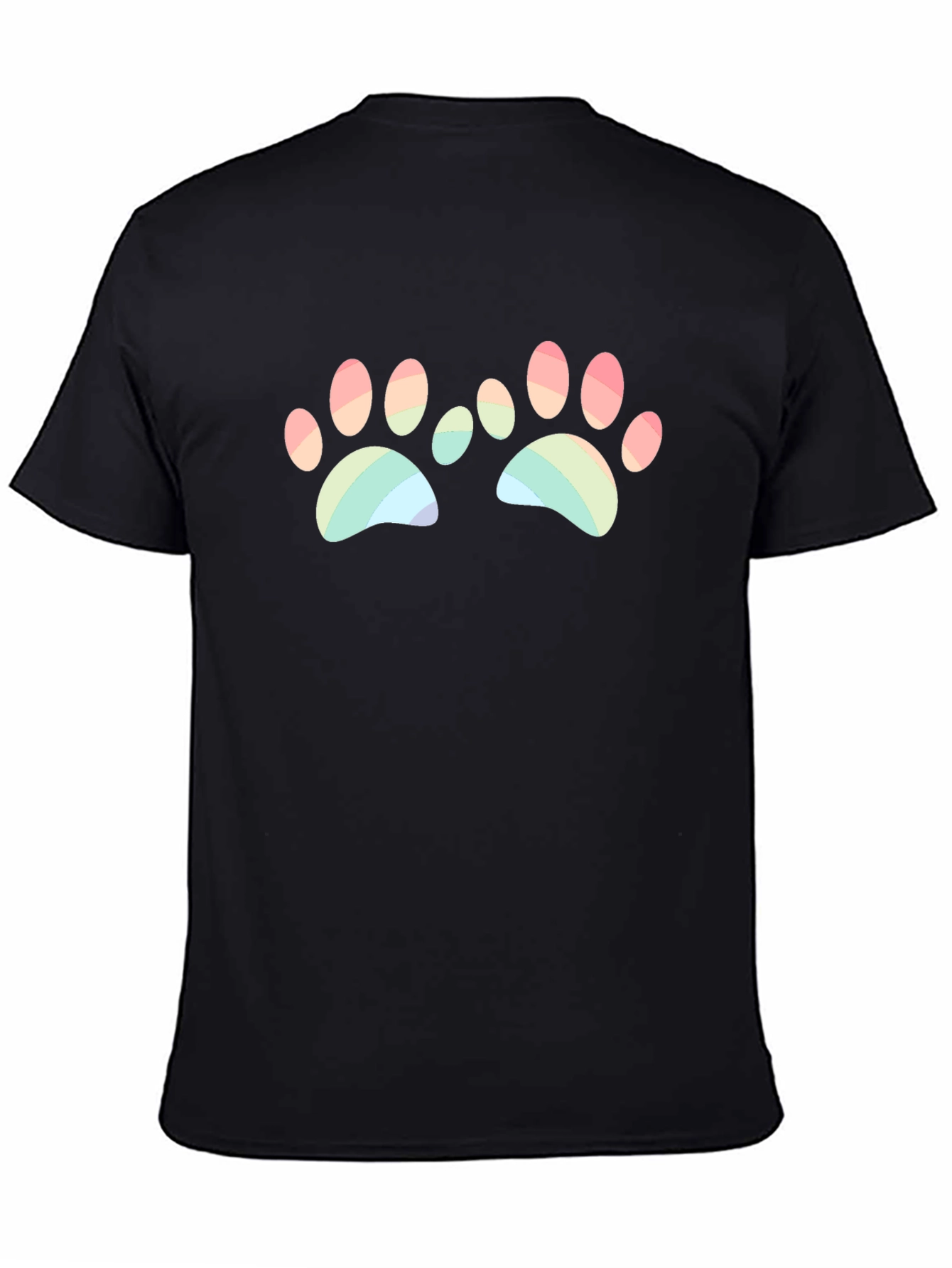 Rainbow Paw Print Graphic Black T-Shirt