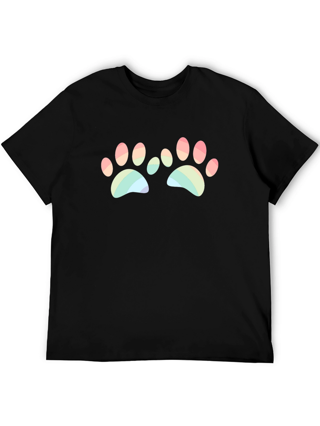 Rainbow Paw Print Graphic Black T-Shirt