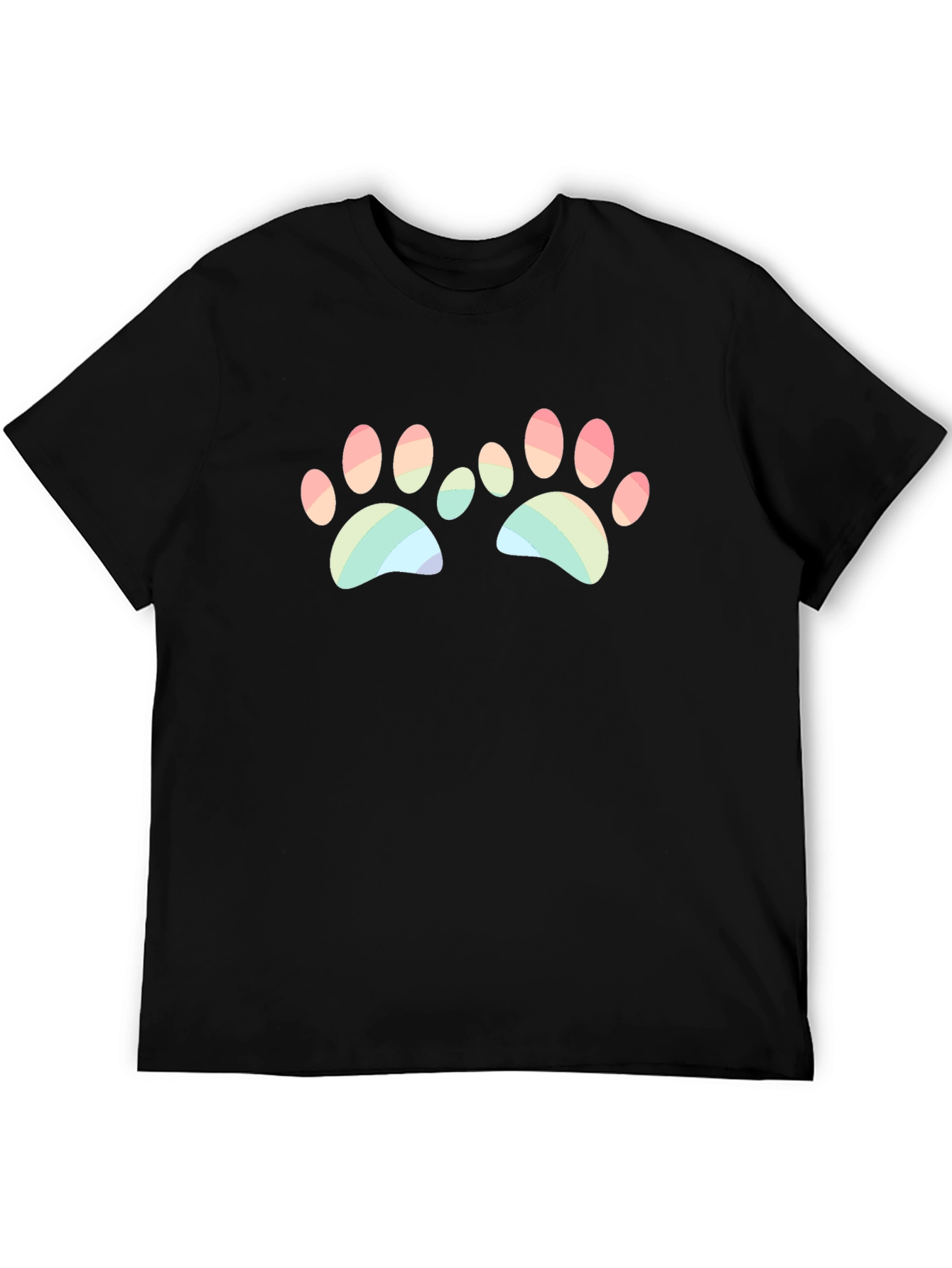 Rainbow Paw Print Graphic Black T-Shirt