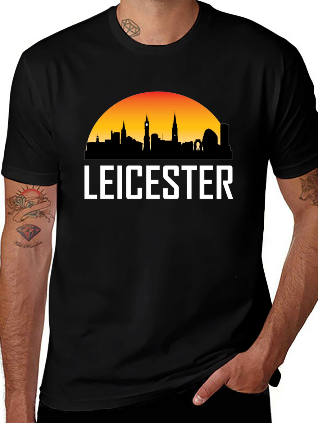 Leicester Cityscape Mens Black T-Shirt
