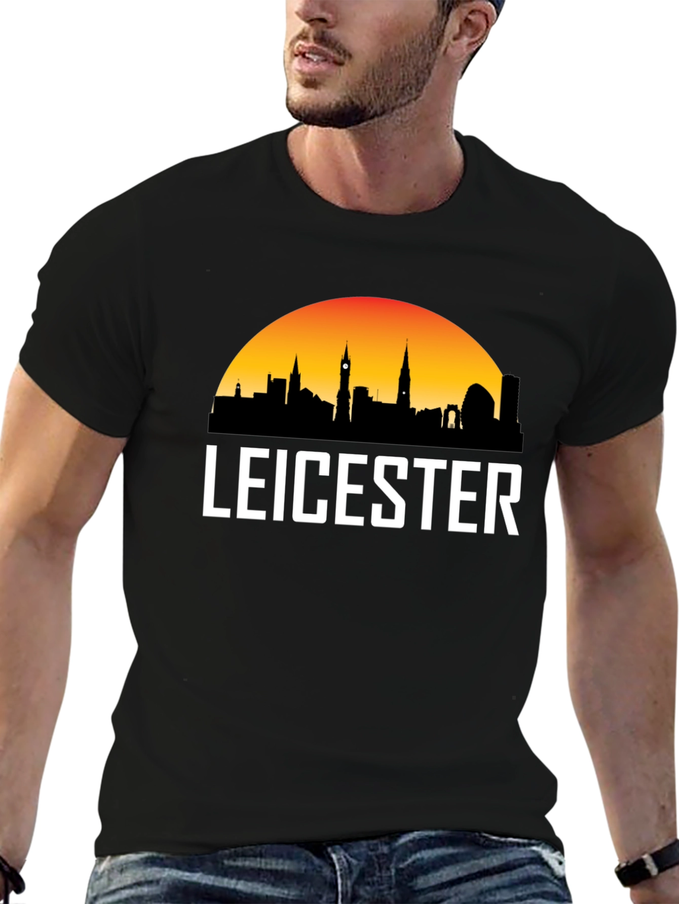 Leicester Cityscape Mens Black T-Shirt