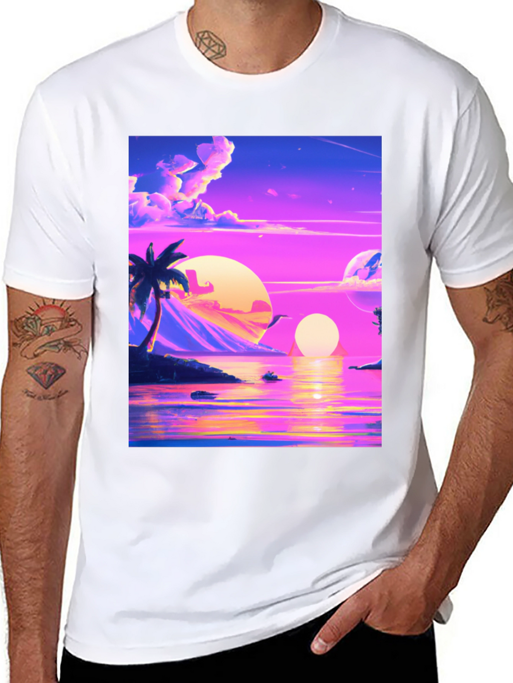 Vaporwave Sunset T-Shirt - Black