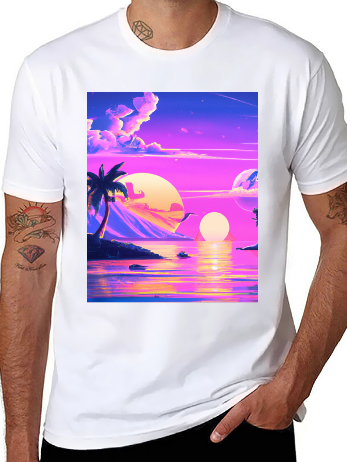 Vaporwave Sunset T-Shirt - Black