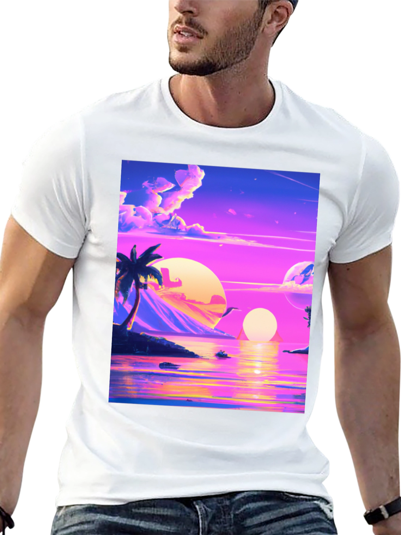 Vaporwave Sunset T-Shirt - Black