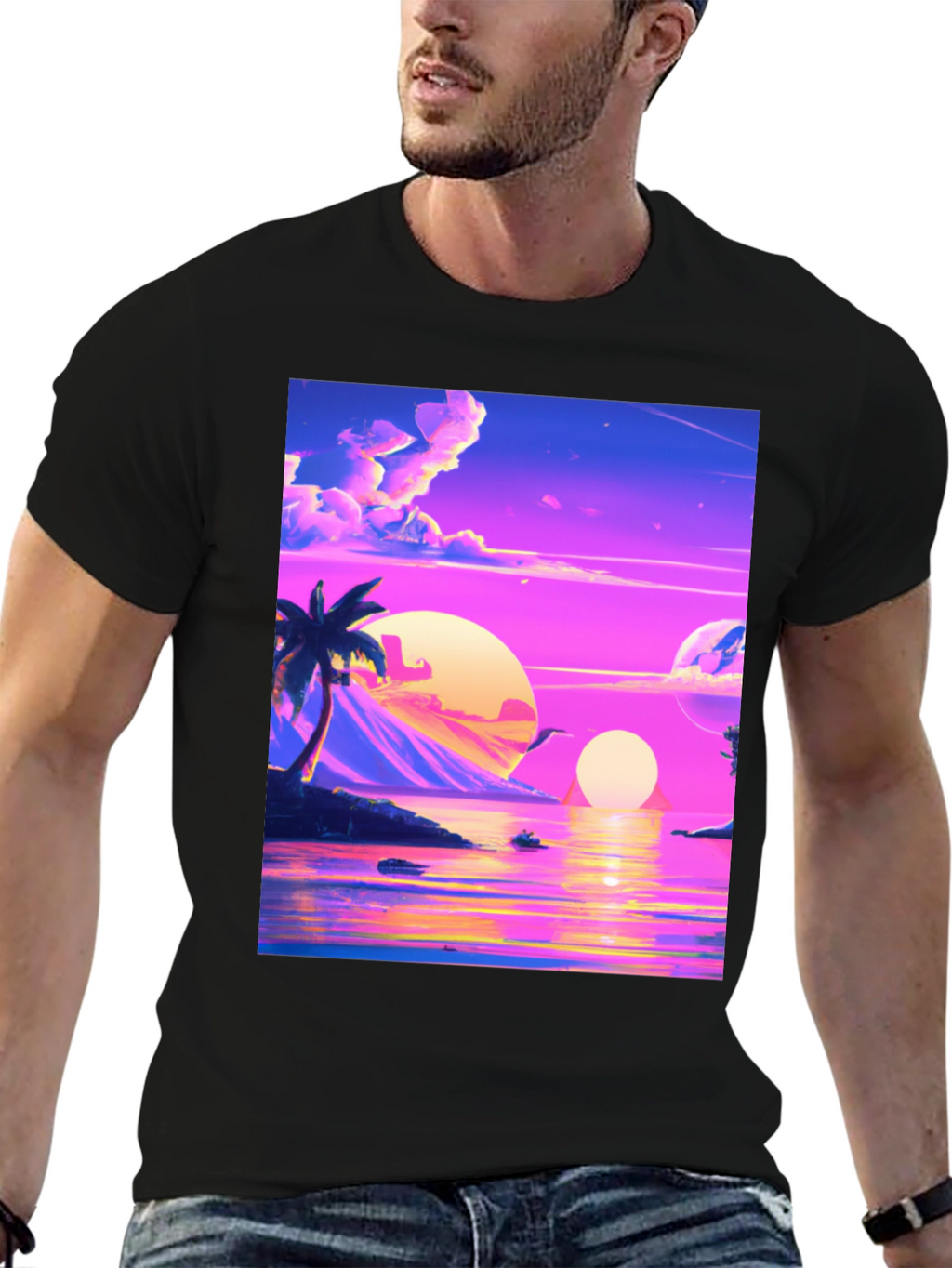 Vaporwave Sunset T-Shirt - Black