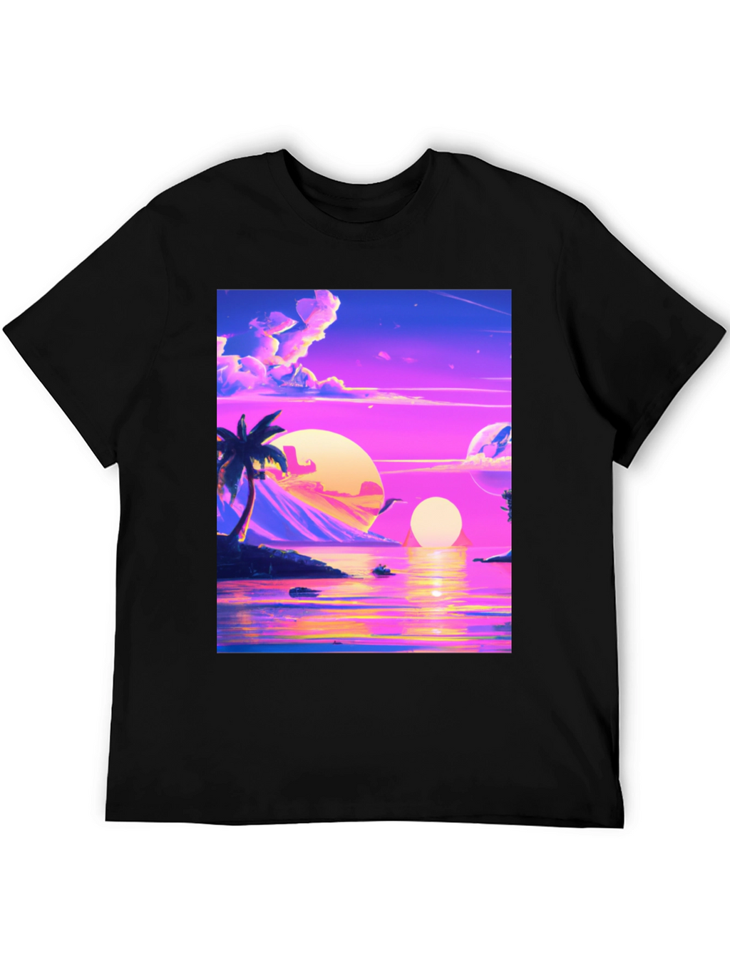 Vaporwave Sunset T-Shirt - Black