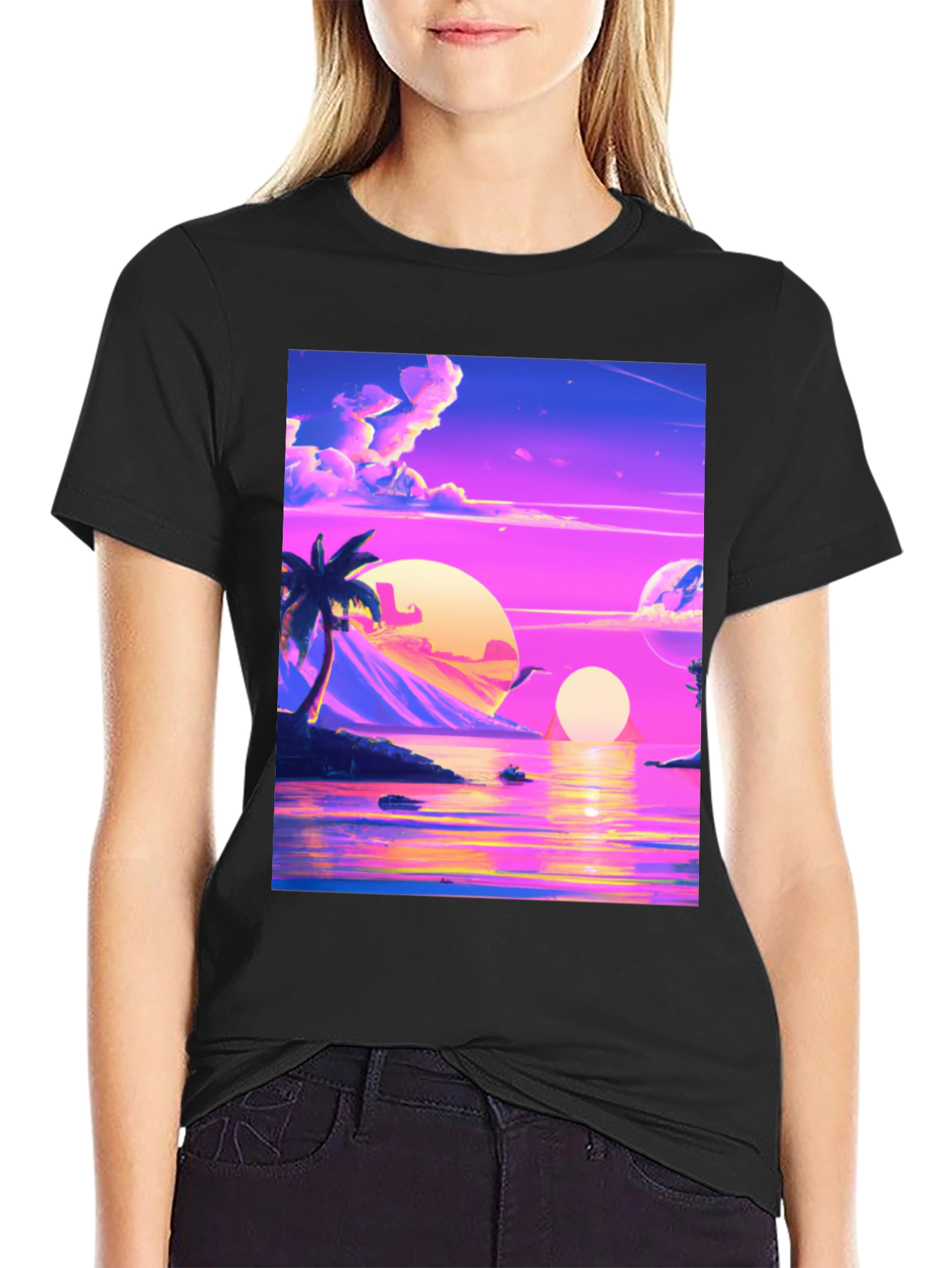 Vaporwave Sunset T-Shirt - Black