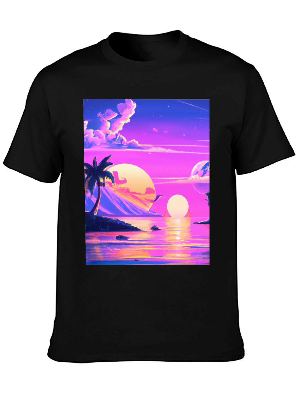 Vaporwave Sunset T-Shirt - Black