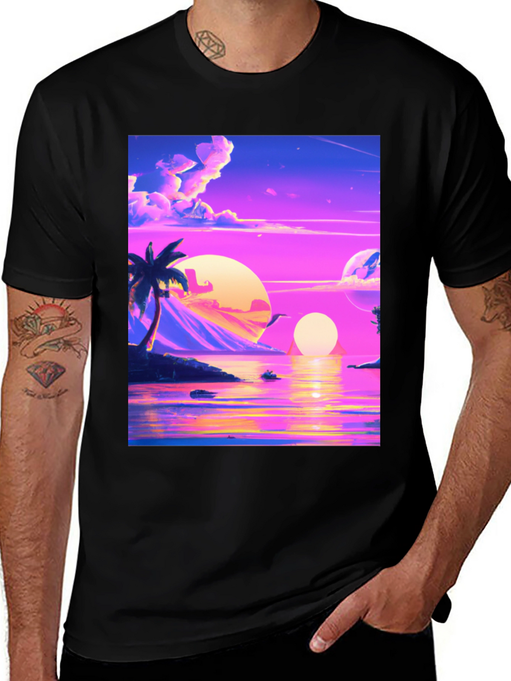 Vaporwave Sunset T-Shirt - Black