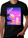 Vaporwave Sunset T-Shirt - Black