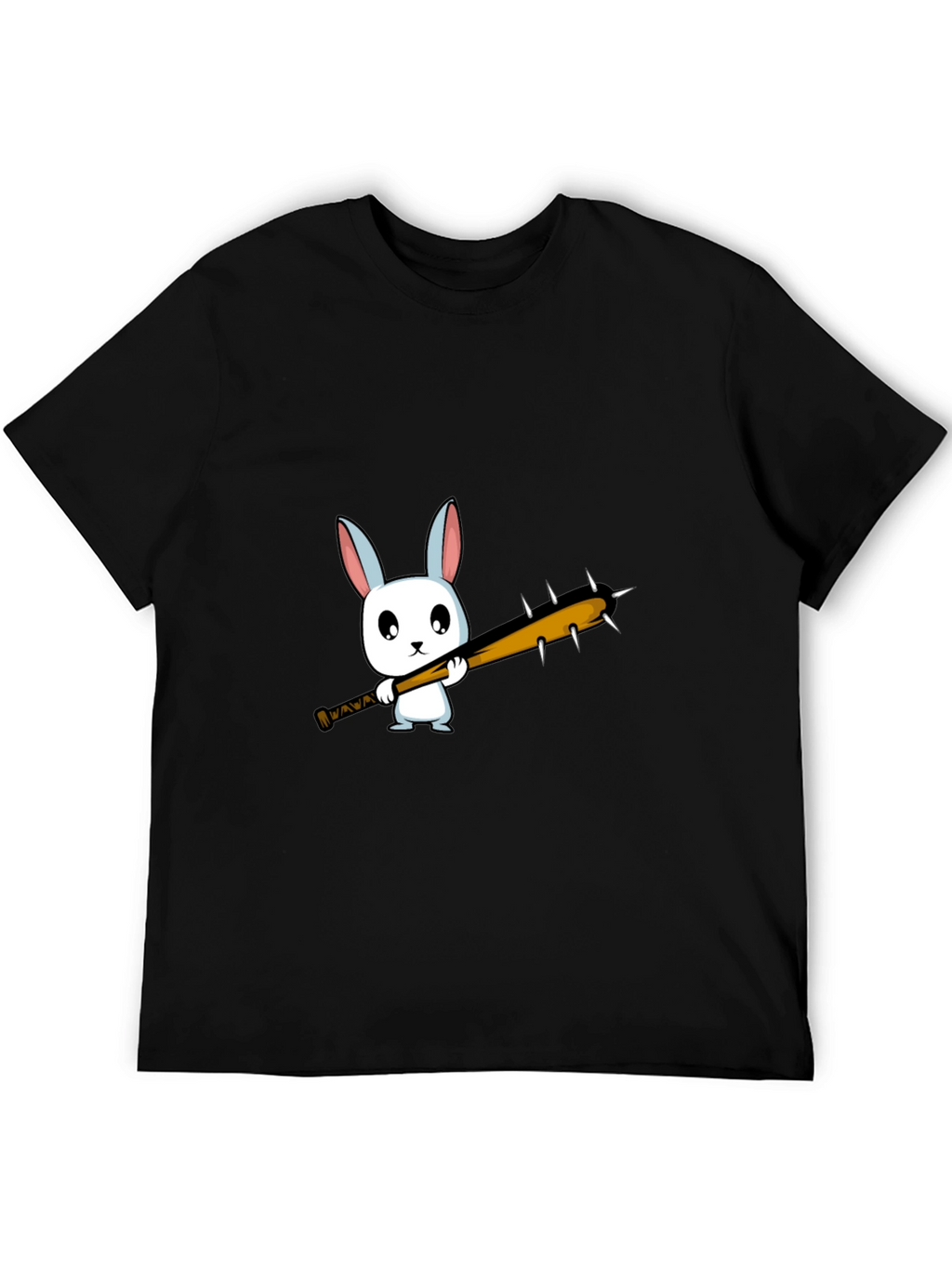 Cartoon Bunny with Spiked Bat Black T-Shirt