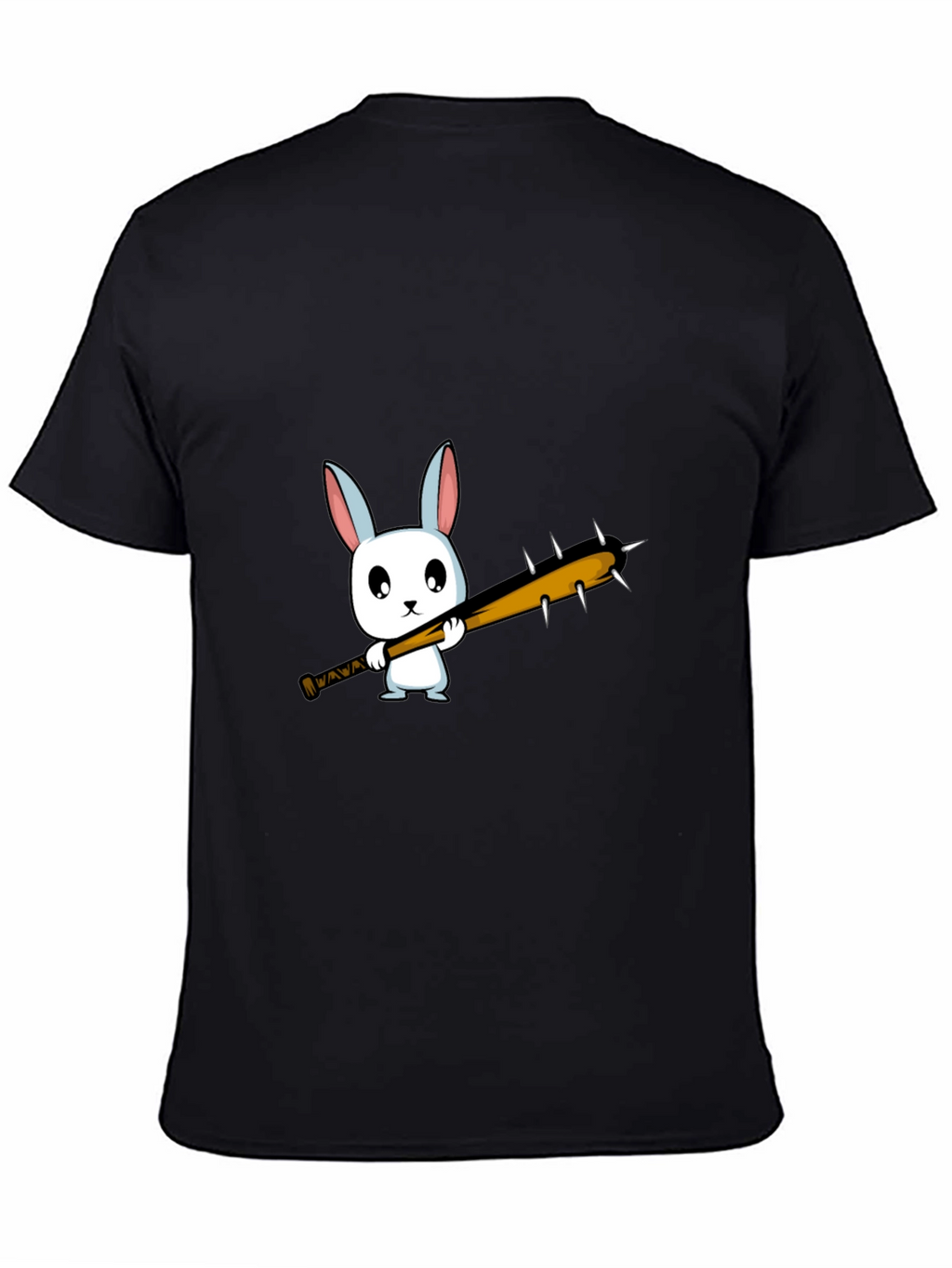 Cartoon Bunny with Spiked Bat Black T-Shirt