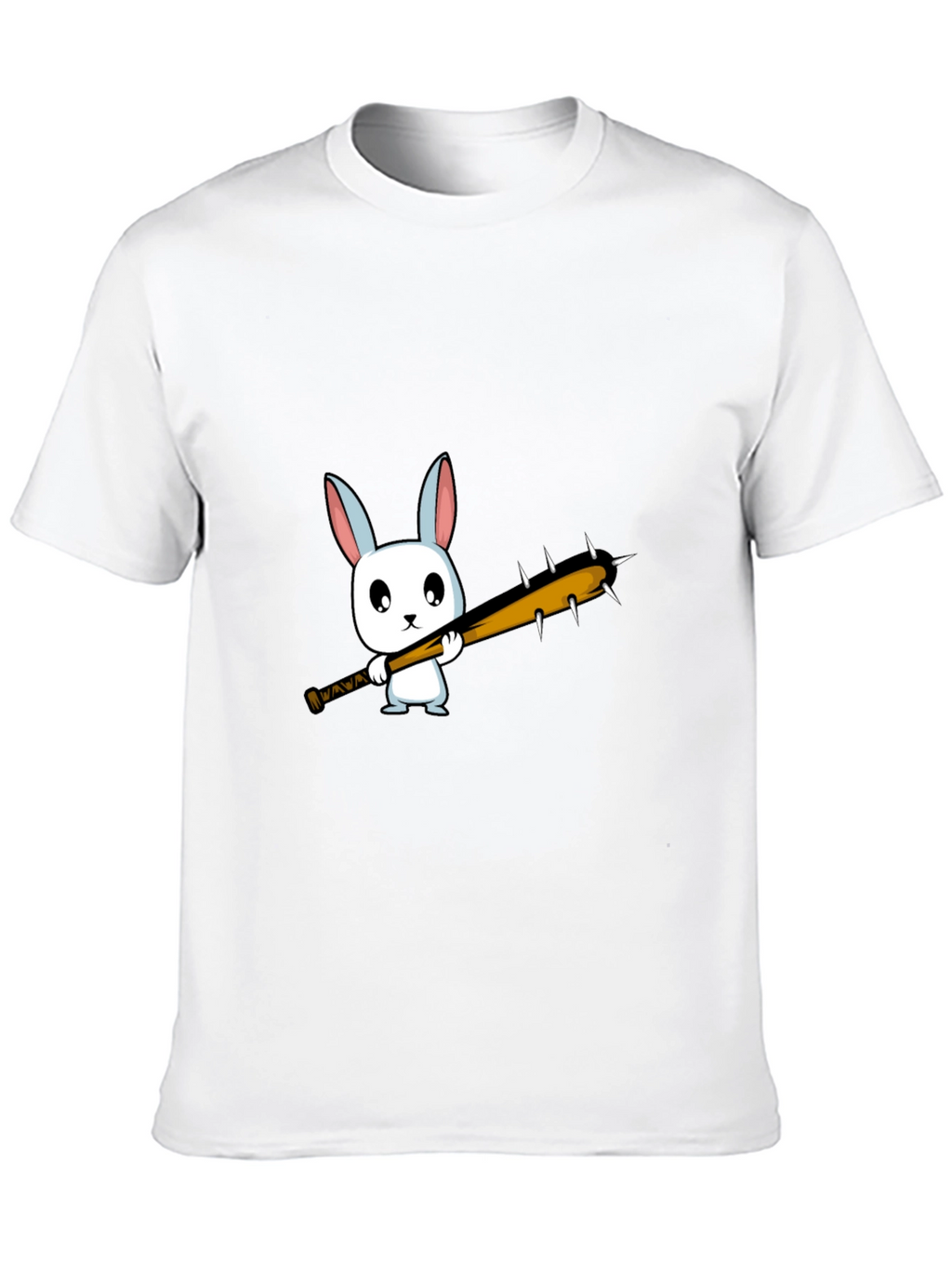 Cartoon Bunny with Spiked Bat Black T-Shirt