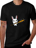 Cartoon Bunny with Spiked Bat Black T-Shirt