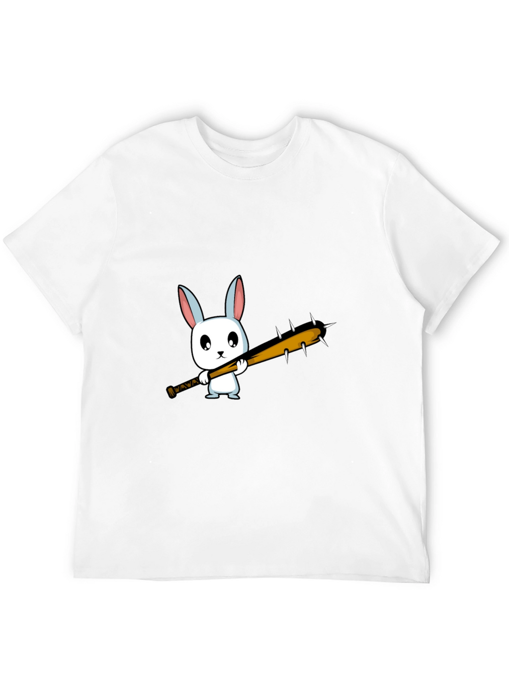 Cartoon Bunny with Spiked Bat Black T-Shirt