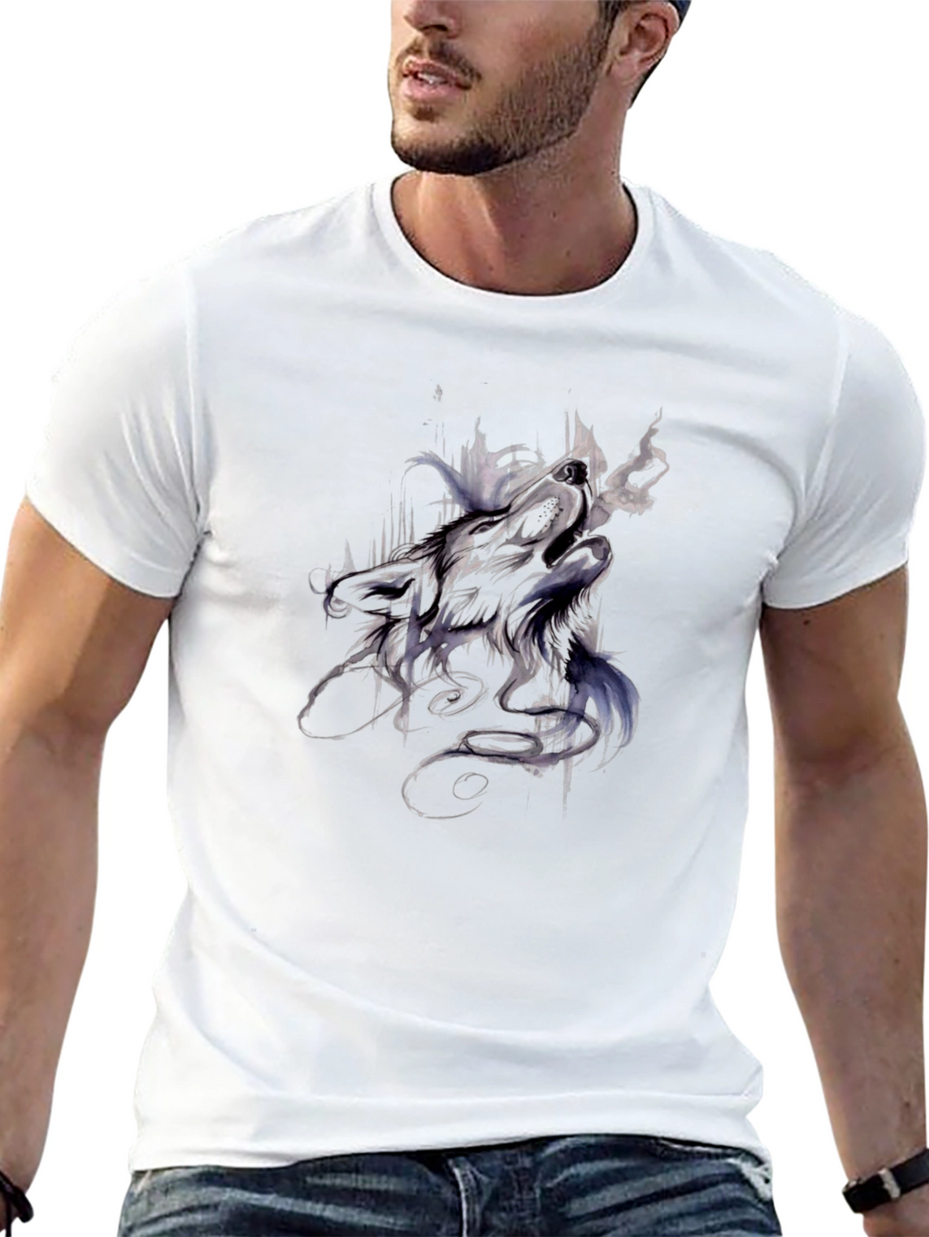 Abstract Wolf Graphic Tee - Black Cotton T-Shirt