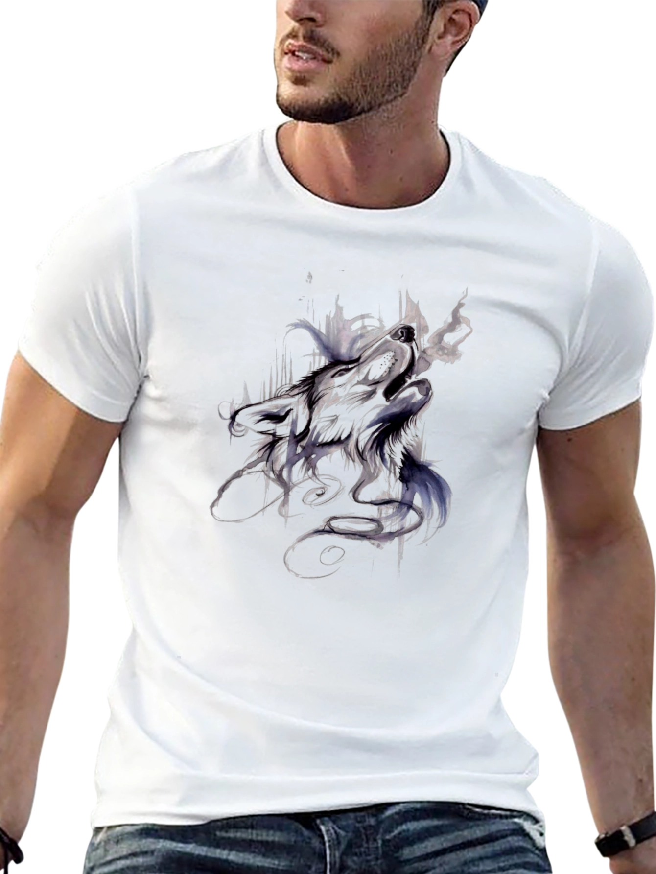 Abstract Wolf Graphic Tee - Black Cotton T-Shirt