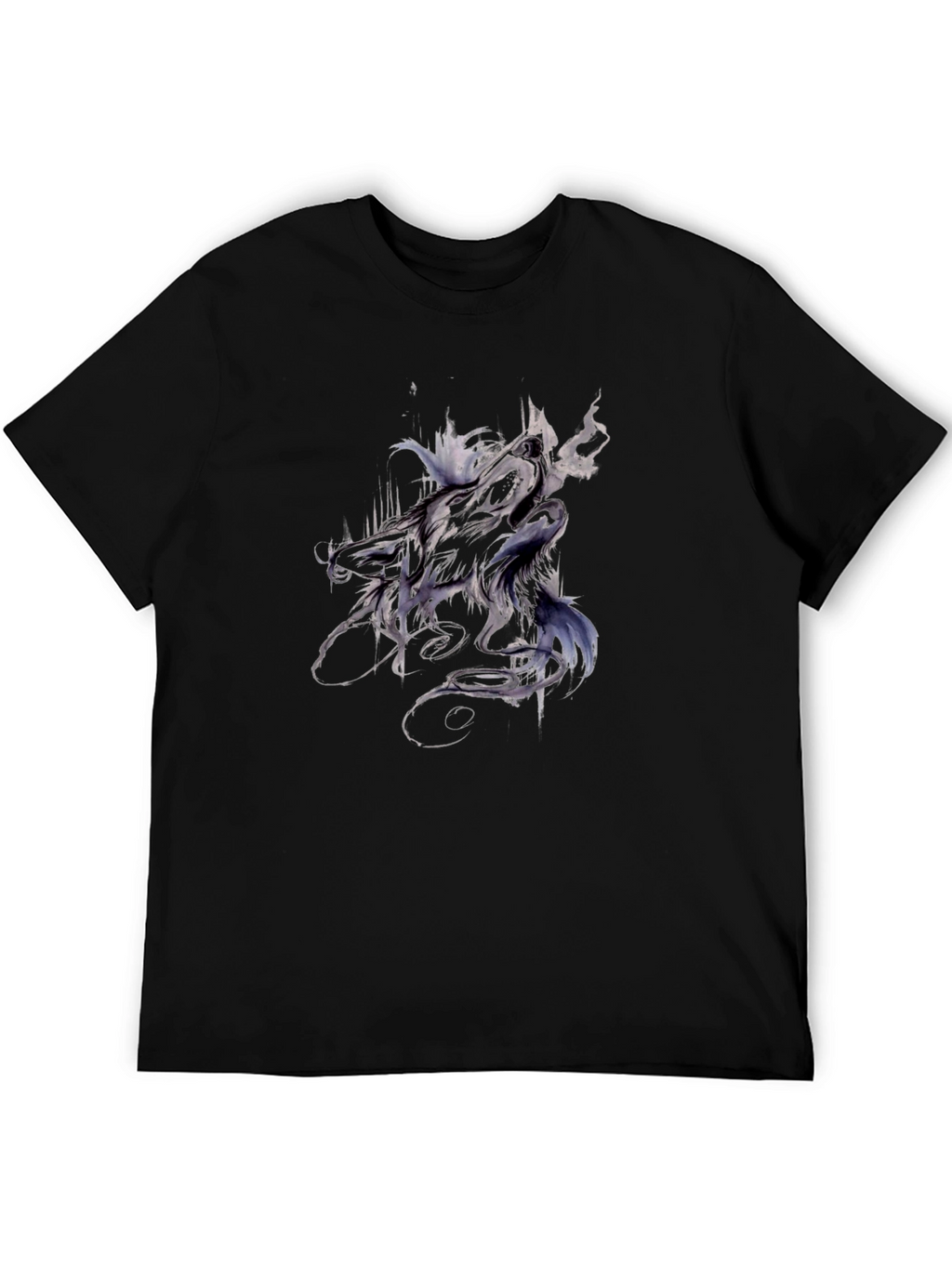 Abstract Wolf Graphic Tee - Black Cotton T-Shirt