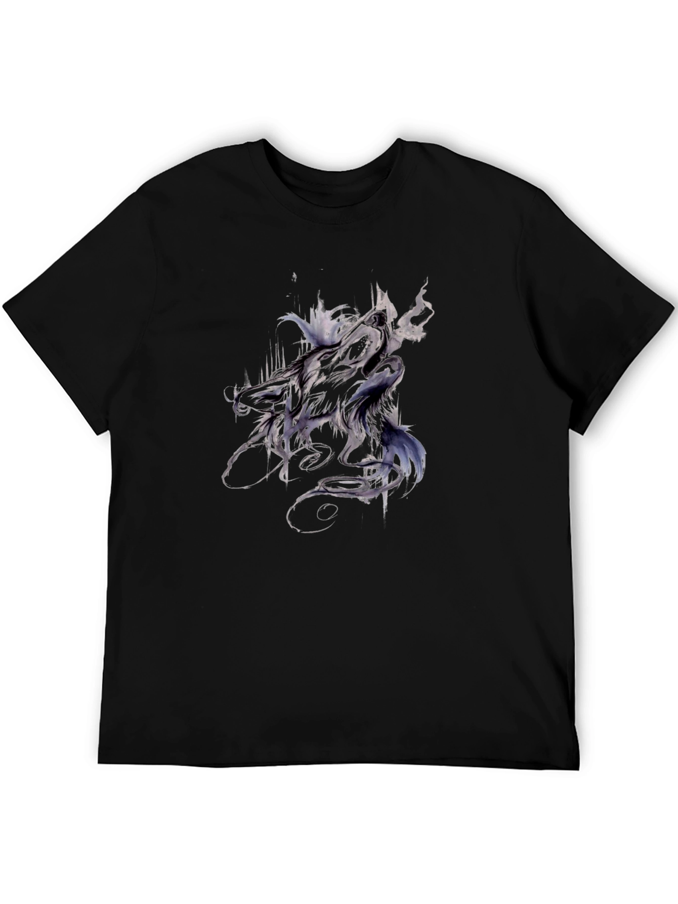 Abstract Wolf Graphic Tee - Black Cotton T-Shirt