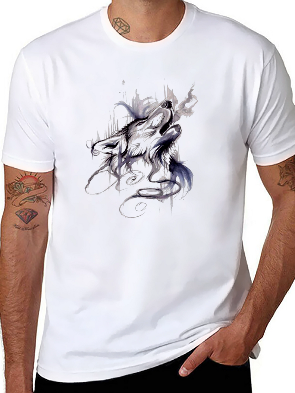 Abstract Wolf Graphic Tee - Black Cotton T-Shirt