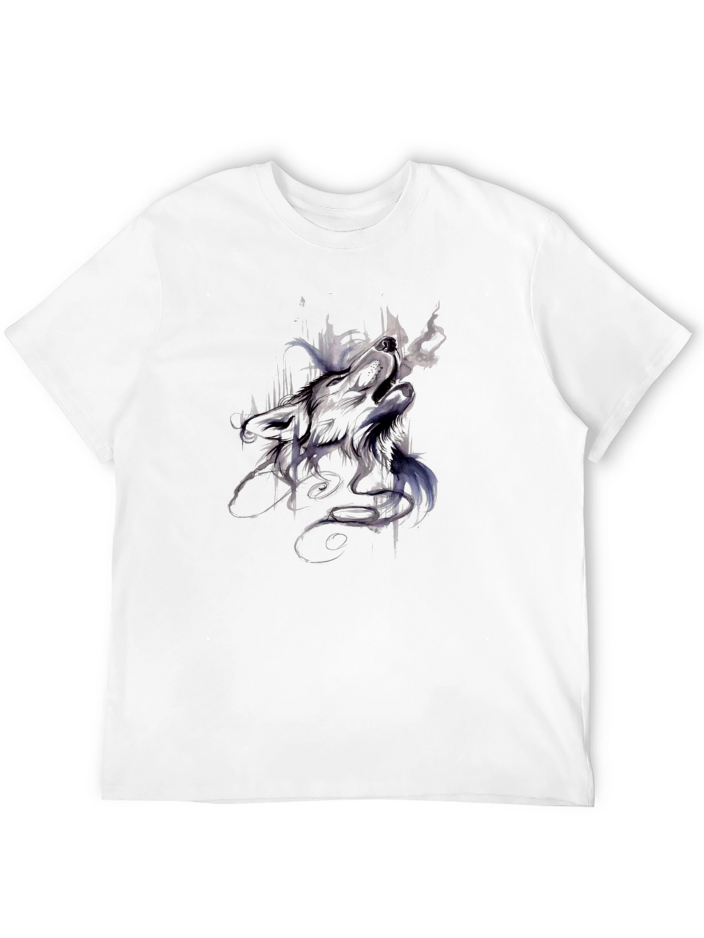 Abstract Wolf Graphic Tee - Black Cotton T-Shirt
