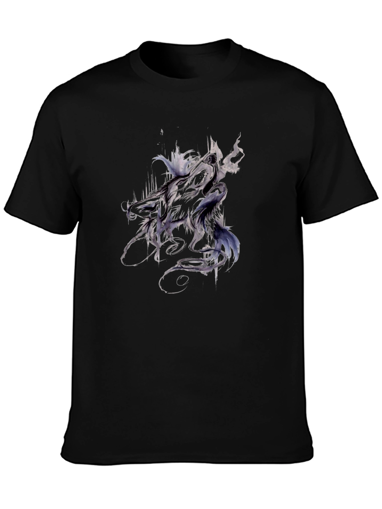 Abstract Wolf Graphic Tee - Black Cotton T-Shirt
