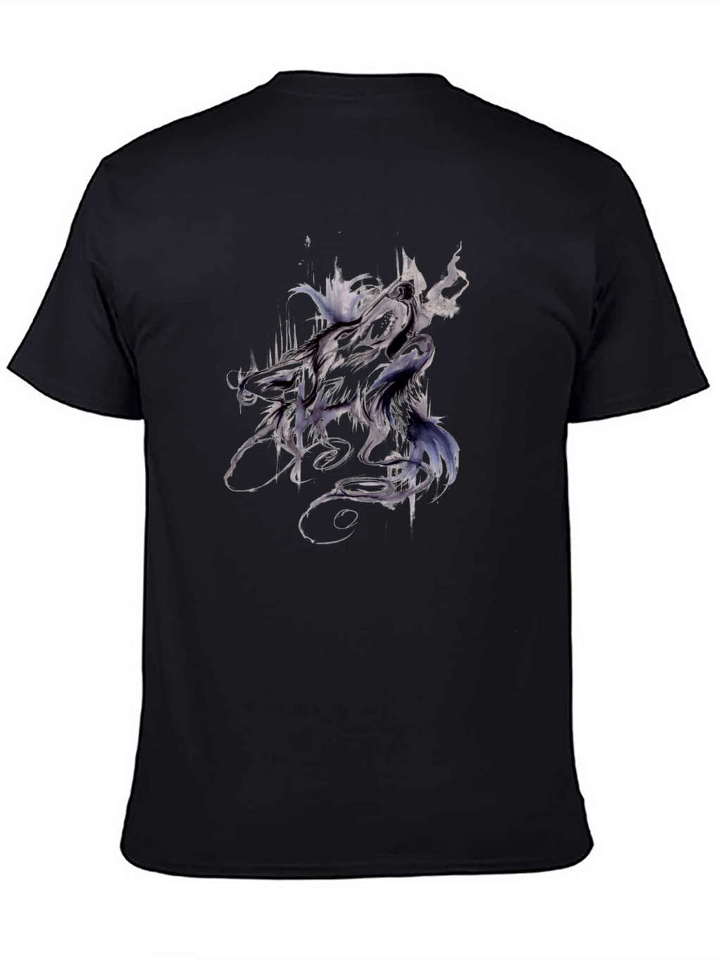 Abstract Wolf Graphic Tee - Black Cotton T-Shirt