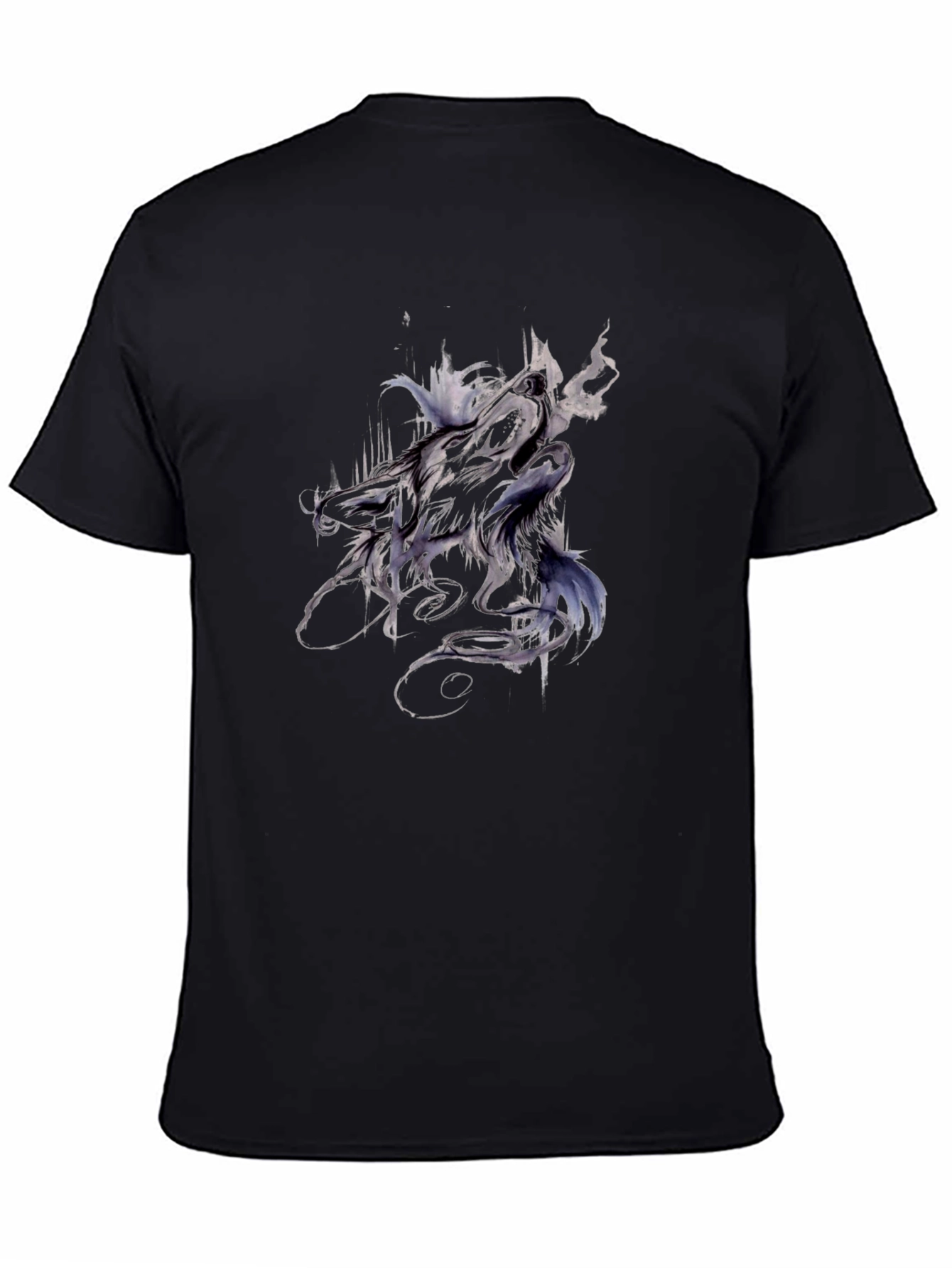 Abstract Wolf Graphic Tee - Black Cotton T-Shirt