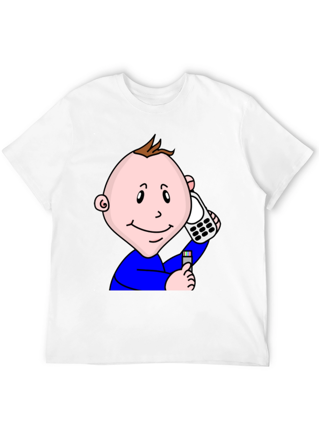 Cartoon Baby On Phone T-Shirt - Black Cotton Tee