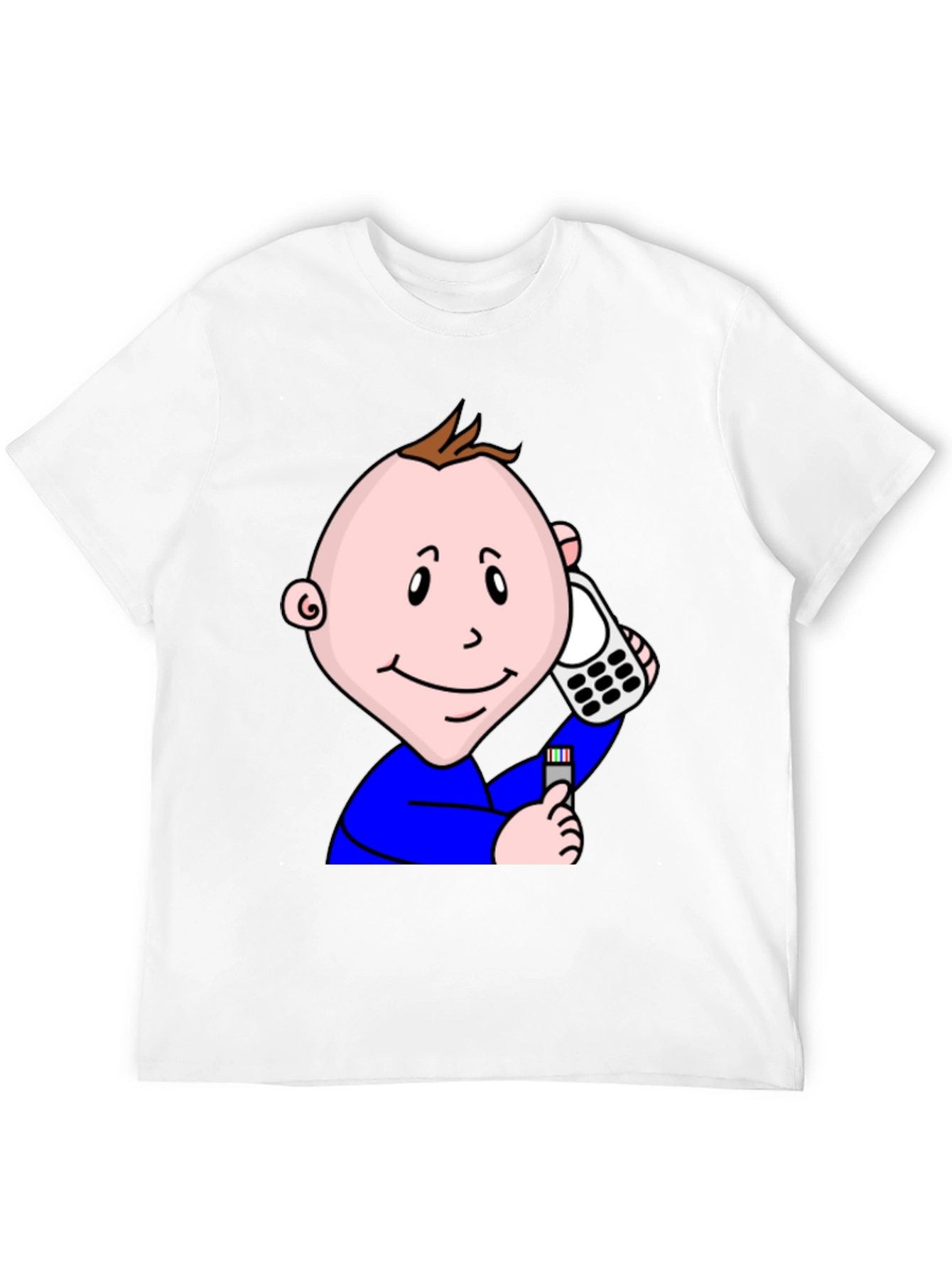 Cartoon Baby On Phone T-Shirt - Black Cotton Tee
