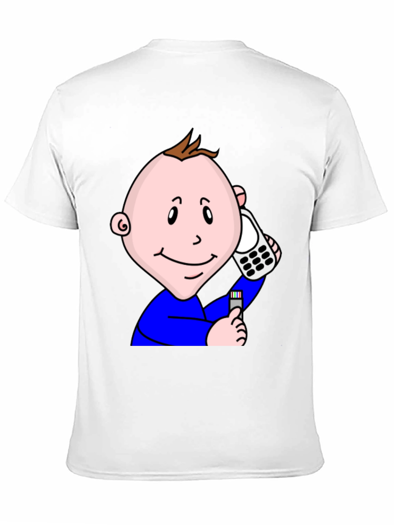 Cartoon Baby On Phone T-Shirt - Black Cotton Tee
