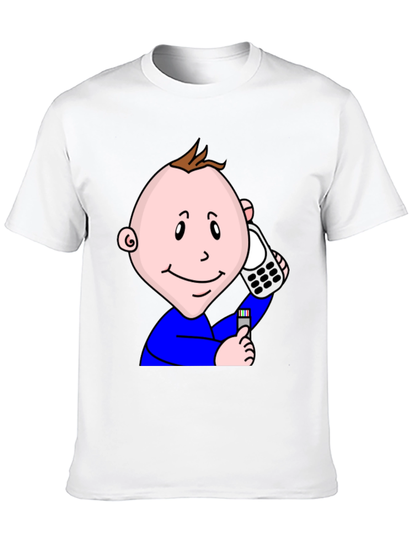 Cartoon Baby On Phone T-Shirt - Black Cotton Tee