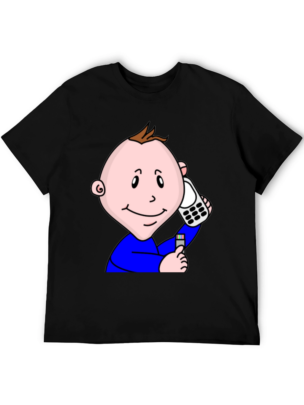 Cartoon Baby On Phone T-Shirt - Black Cotton Tee