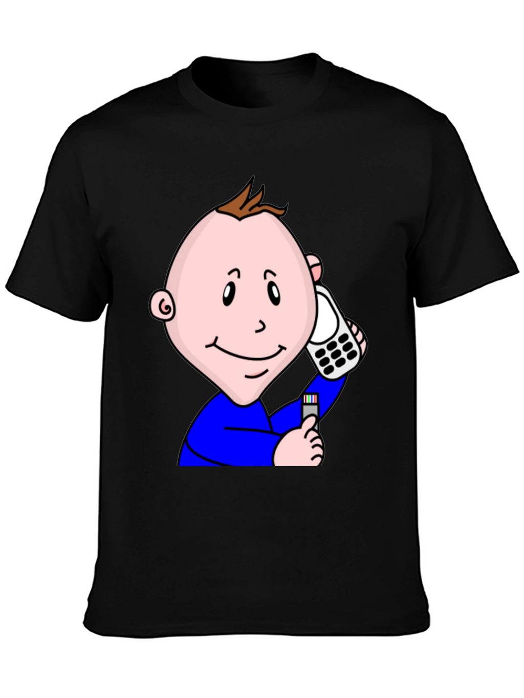 Cartoon Baby On Phone T-Shirt - Black Cotton Tee