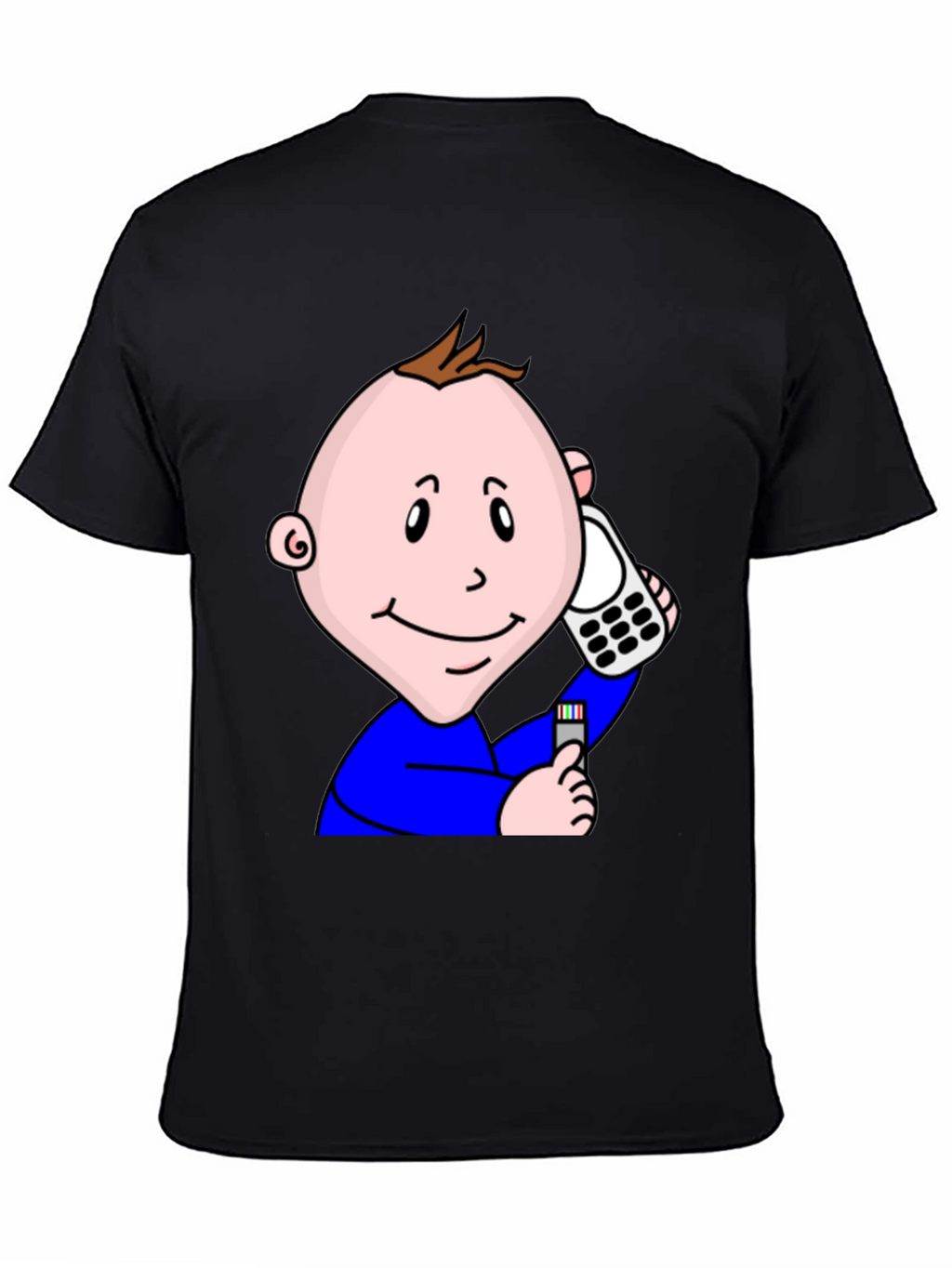 Cartoon Baby On Phone T-Shirt - Black Cotton Tee