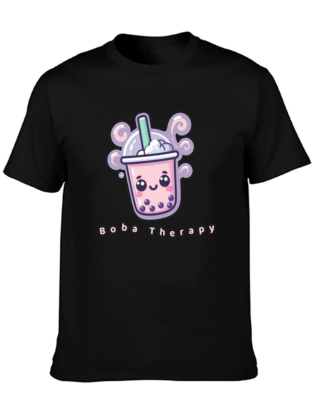Boba Therapy Black T-Shirt - Kawaii Design