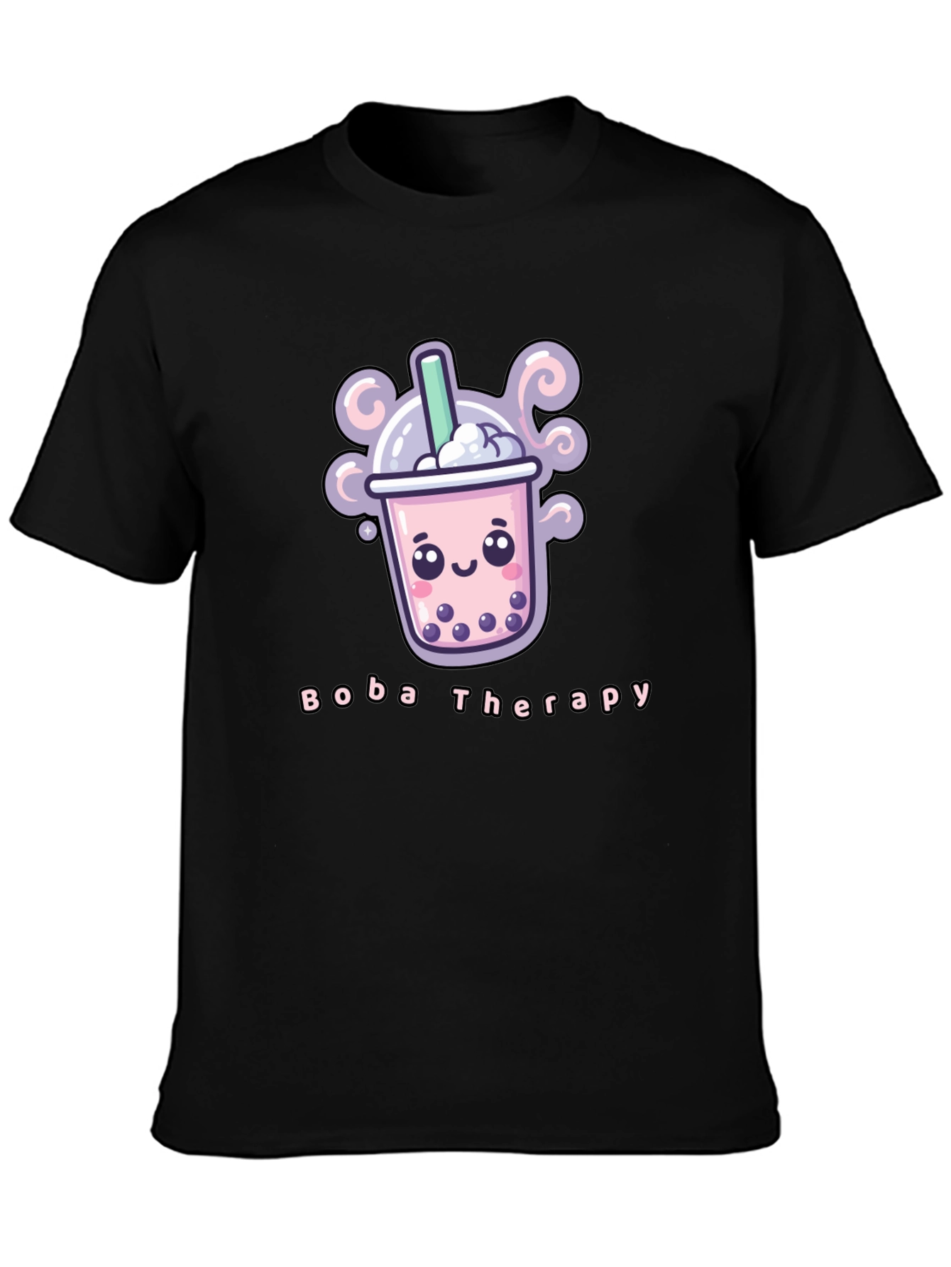 Boba Therapy Black T-Shirt - Kawaii Design