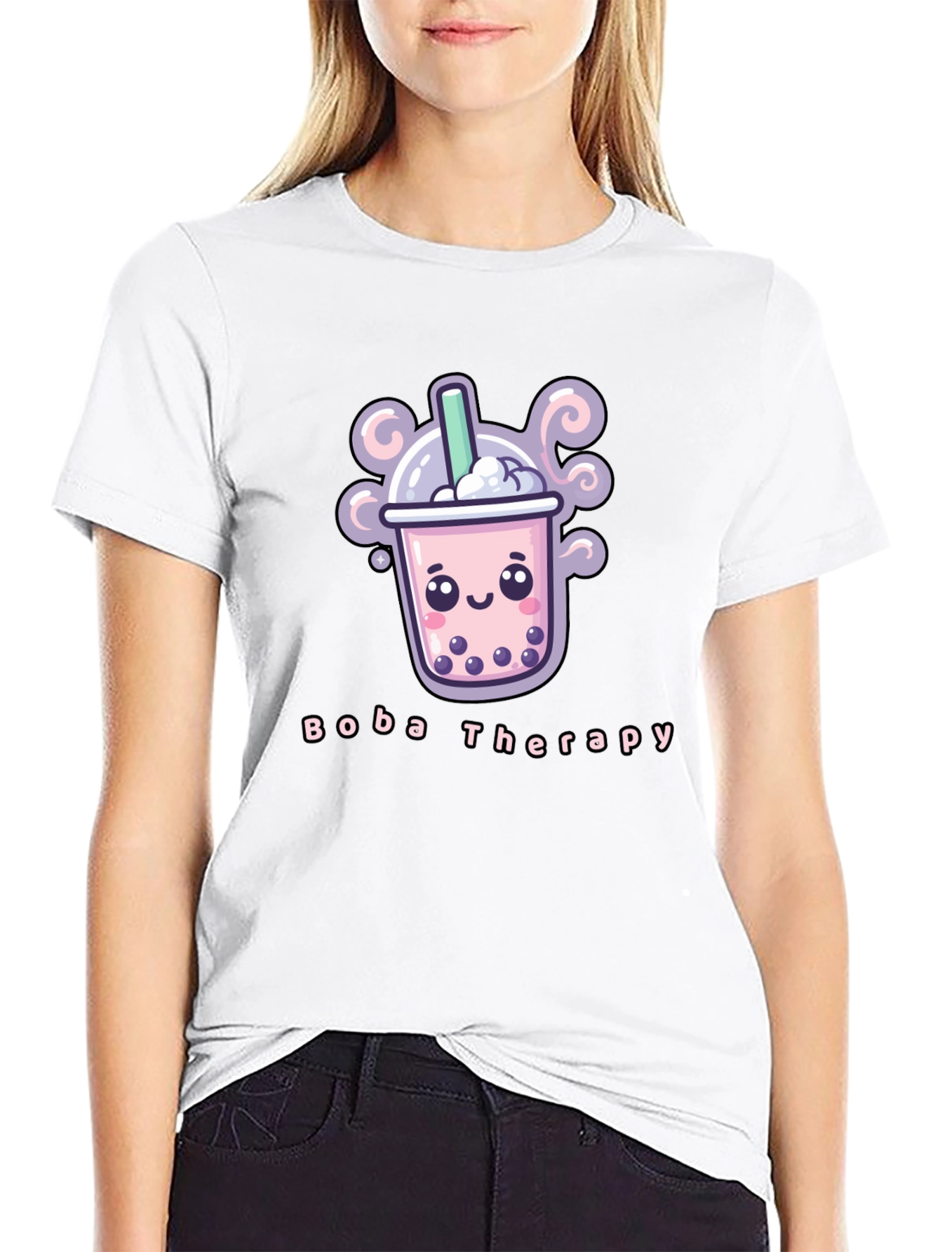 Boba Therapy Black T-Shirt - Kawaii Design