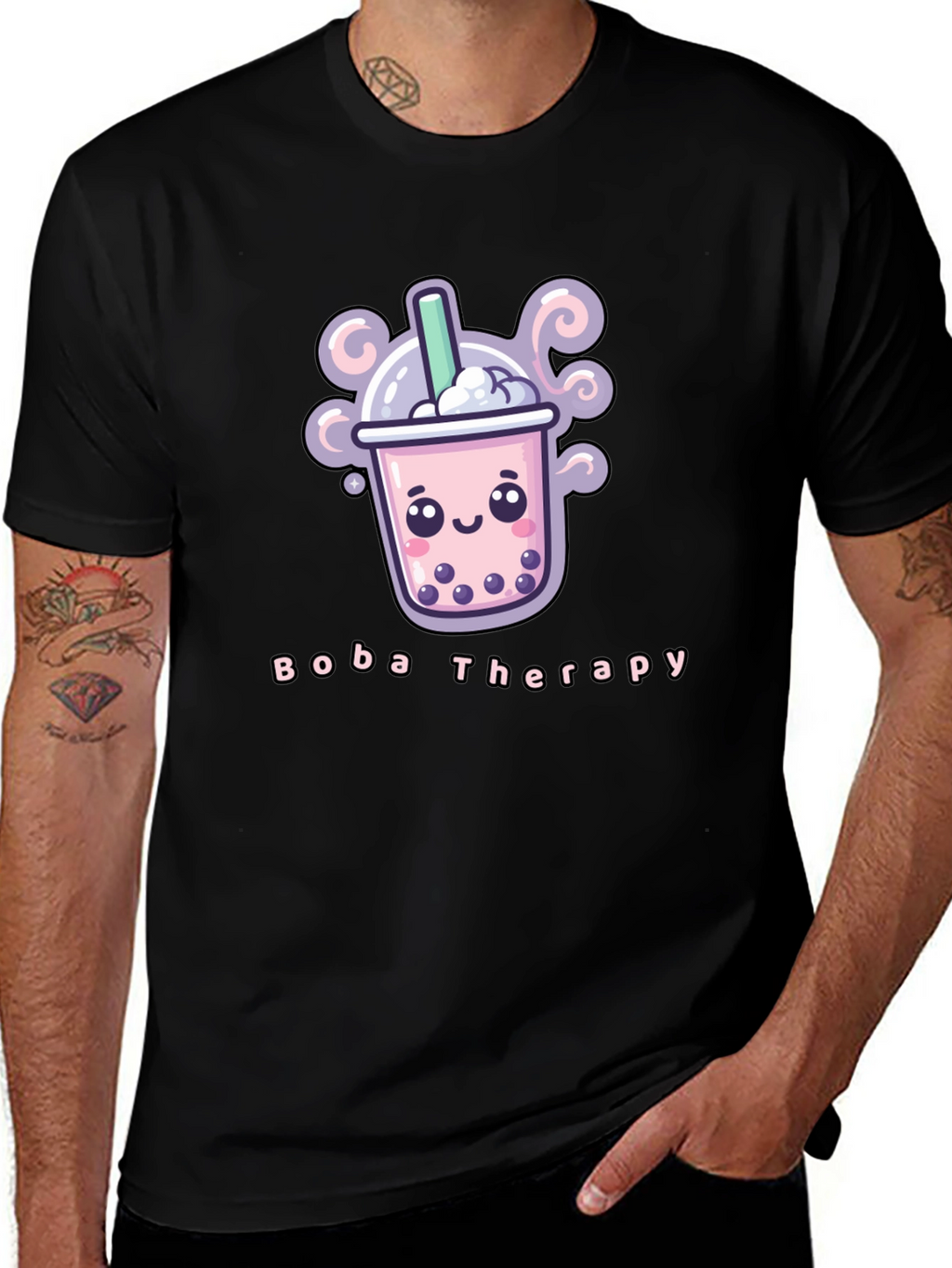 Boba Therapy Black T-Shirt - Kawaii Design