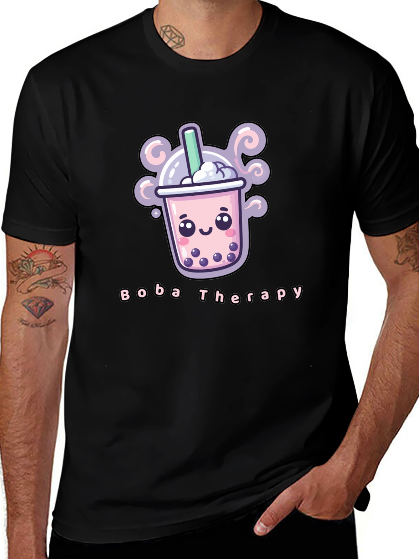 Boba Therapy Black T-Shirt - Kawaii Design